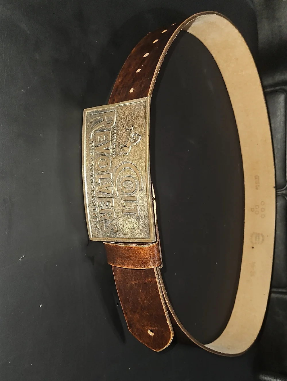Colt Revolver Buckle on Leather Belt Belt Size 52-54
